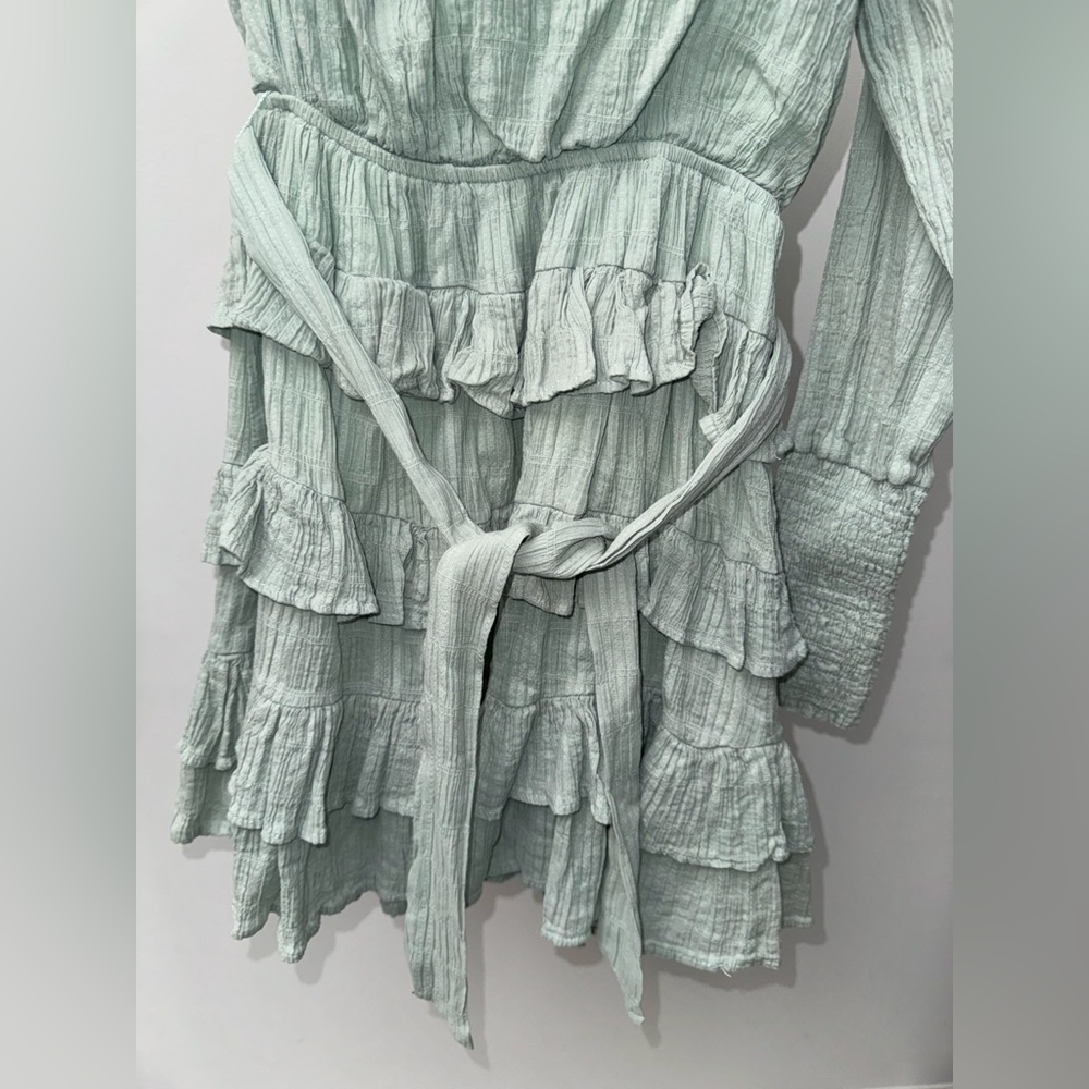 Beginning Boutique Ruffle Mini Dress In Sage Green, Size Xs View 5
